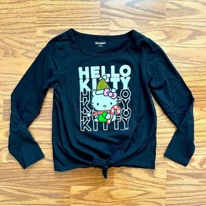 Old Navy Hello Kitty Girls M 8 Christmas Holiday Long Sleeve Shirt Black Tie EUC